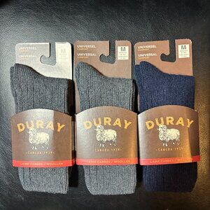 Unisex Duray Lambs Wool Socks - 3 pair - MED (M 6-8.5) (W7-9.5) NWT